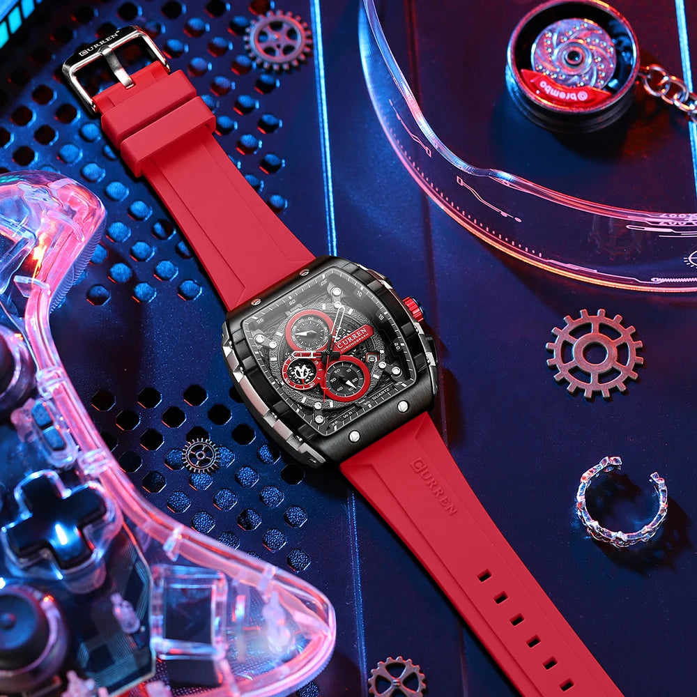 CURREN Men’s Luxury Square Quartz Chronograph Watch Waterproof, Luminous Dial & Date Display