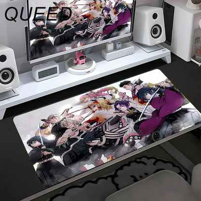 Tapete de Secretária para Computador e Teclado, Tapete de Rato Anime com Rapariga Kawaii, 900x400mm, Borracha Antiderrapante, Demon Slayers XL
