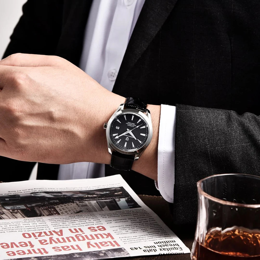 Reloj de lujo para hombre PAGANI DESIGN – Modelo automático mecánico (calibre 8215), de acero inoxidable, hermético, con indicador de fecha y agujas luminiscentes