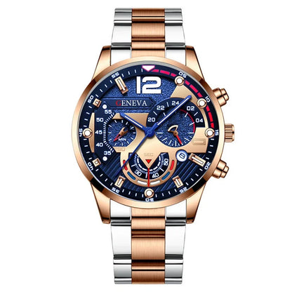 GENEVA Men's Creative  Six-Pin Watch Alloy Steel Band Quartz Watch Men Watch New Luxury  Men's Quartz WristWatch