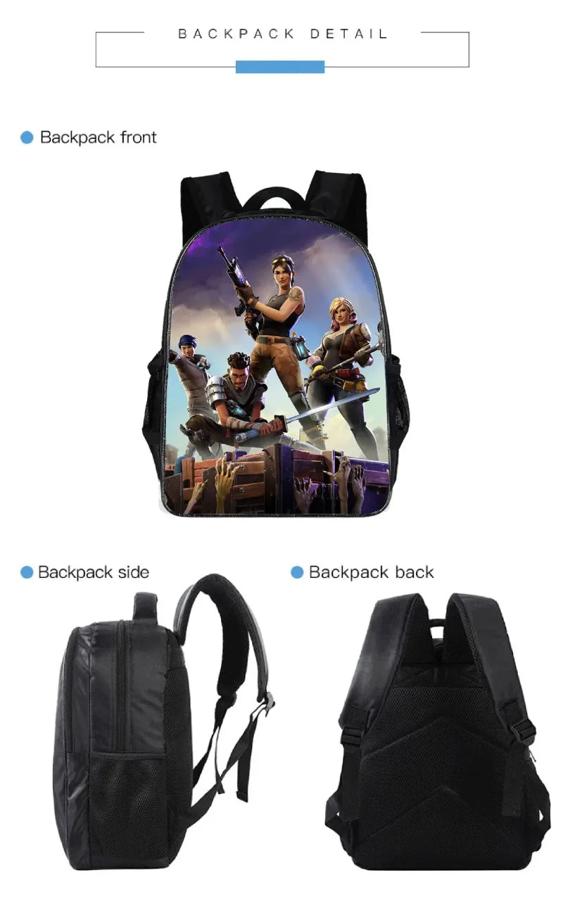 Fortnited 3PCS Backpack for Boys Victory Game 16 Inch Water Resistant Preschool Knapsack Cool Elementary School Backpacks