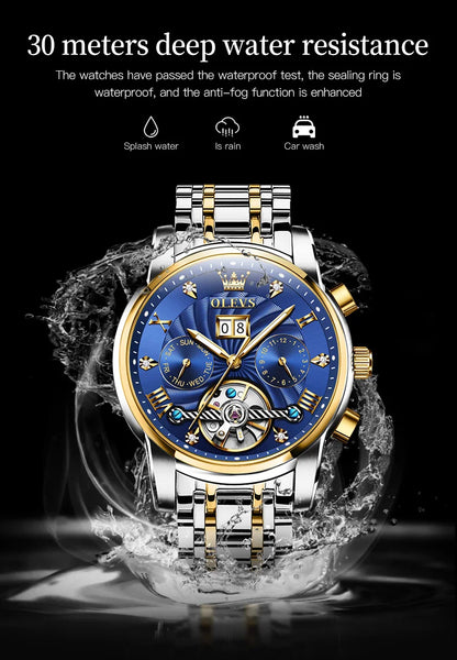 OLEVS 9910 Mens Watch Original Luxury Tourbillon Automatic Mechanical Watche Waterproof Luminous  Day-Date Watch With Box Reloj