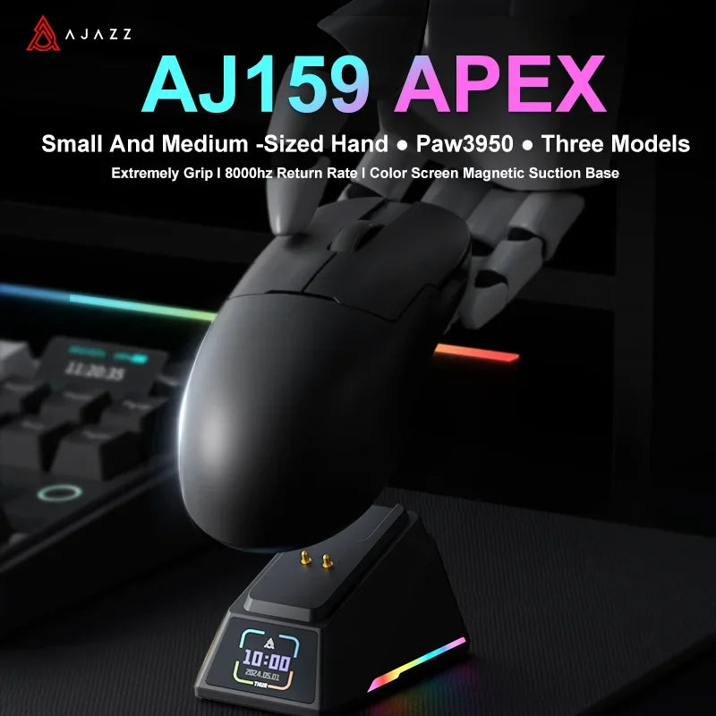 Ajazz AJ159 PRO/APEX Gaming-Maus 8000Hz Abtastrate Paw3950 Farbdisplay Magnetischer Standfuß AJ159P Büro & Gaming