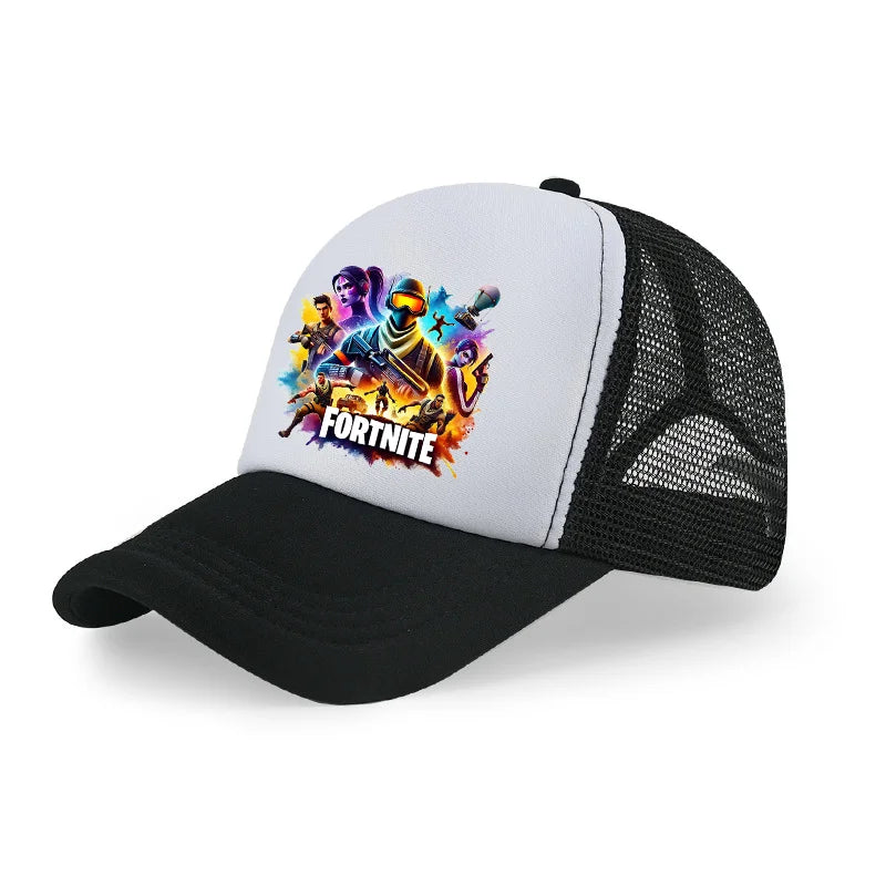 Boné de Basebol Fortnite com Estampa Cartoon do Jogo para Crianças, Boné de Verão em Malha Respirável, Boné Ajustável com Pala, Presente de Aniversário para Crianças
