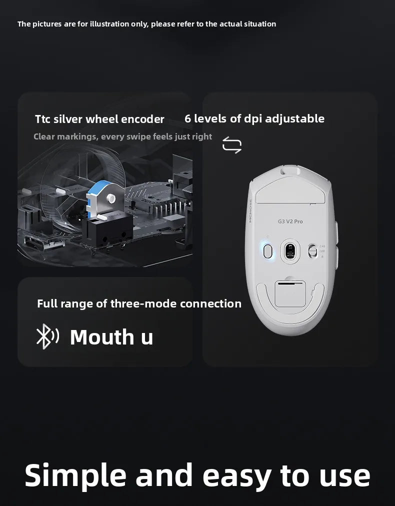 Mouse wireless MCHOSE G3 V2 PRO Bluetooth Tri Mode, ergonomic, ușor, pentru laptop, birou, gaming și accesorii pentru computer