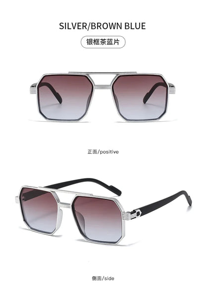 Trendy Women Luxury Polygonal Sunglasses Double Beam Men Metal Sunglass Outdoor Driving Shade Unisex
