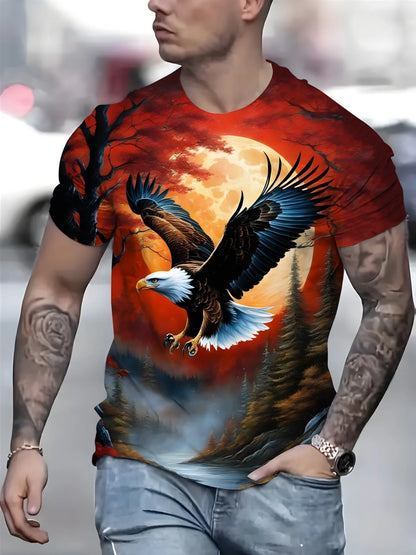 Modne majice z grafiko Eagle Luksuzne majice Poletne moške majice Sproščene majice Majice s kratkimi rokavi 3D-tiskanje Moška oblačila