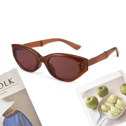 Minimalist Oval Cat-eye Glasses Women's Fashion Outdoor Folding Sunglasses Sun Shading UV Sunscreen Glasses Stylish Accessory