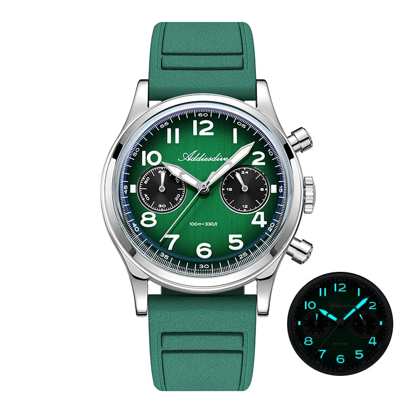 ADDIESDIVE Hot Sale Watch for Men VK64 Chronograph 10Bar Waterproof AD2516 Super Luminous Bubble Mirror Glass Quartz Steel Watch