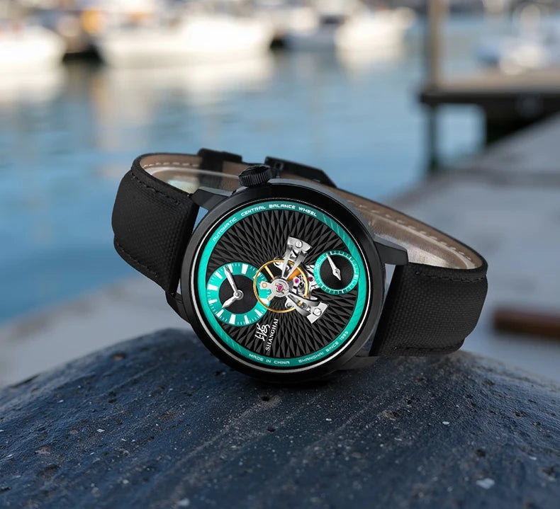 Shanghai Watch Sky Dome Center Flywheel Men's Watches Luminous Automatic Mechanical Wristwatch 50M Water-resistance Watches 2101