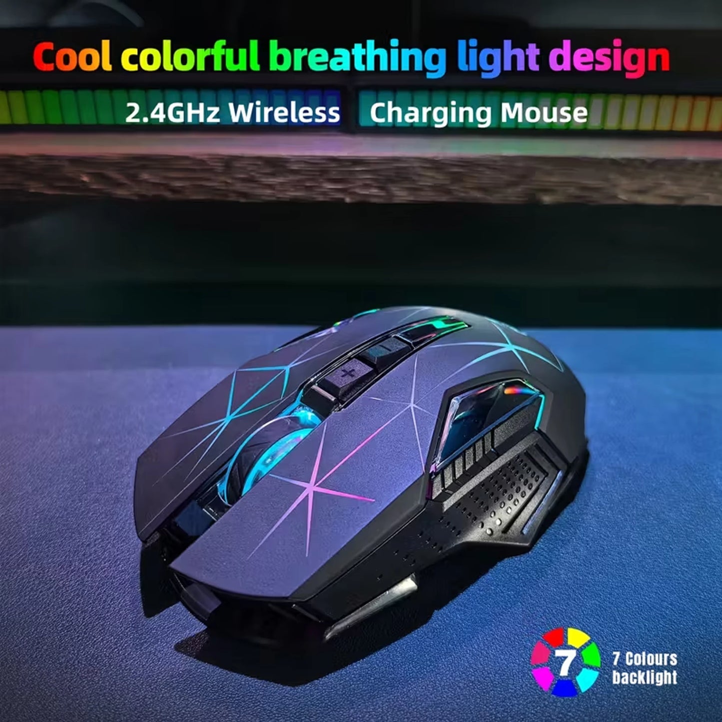 Wireless Gaming Mouse 2.4G Colorful Breathing Light Instant Response No Tangled Cables Work with Gaming Switch