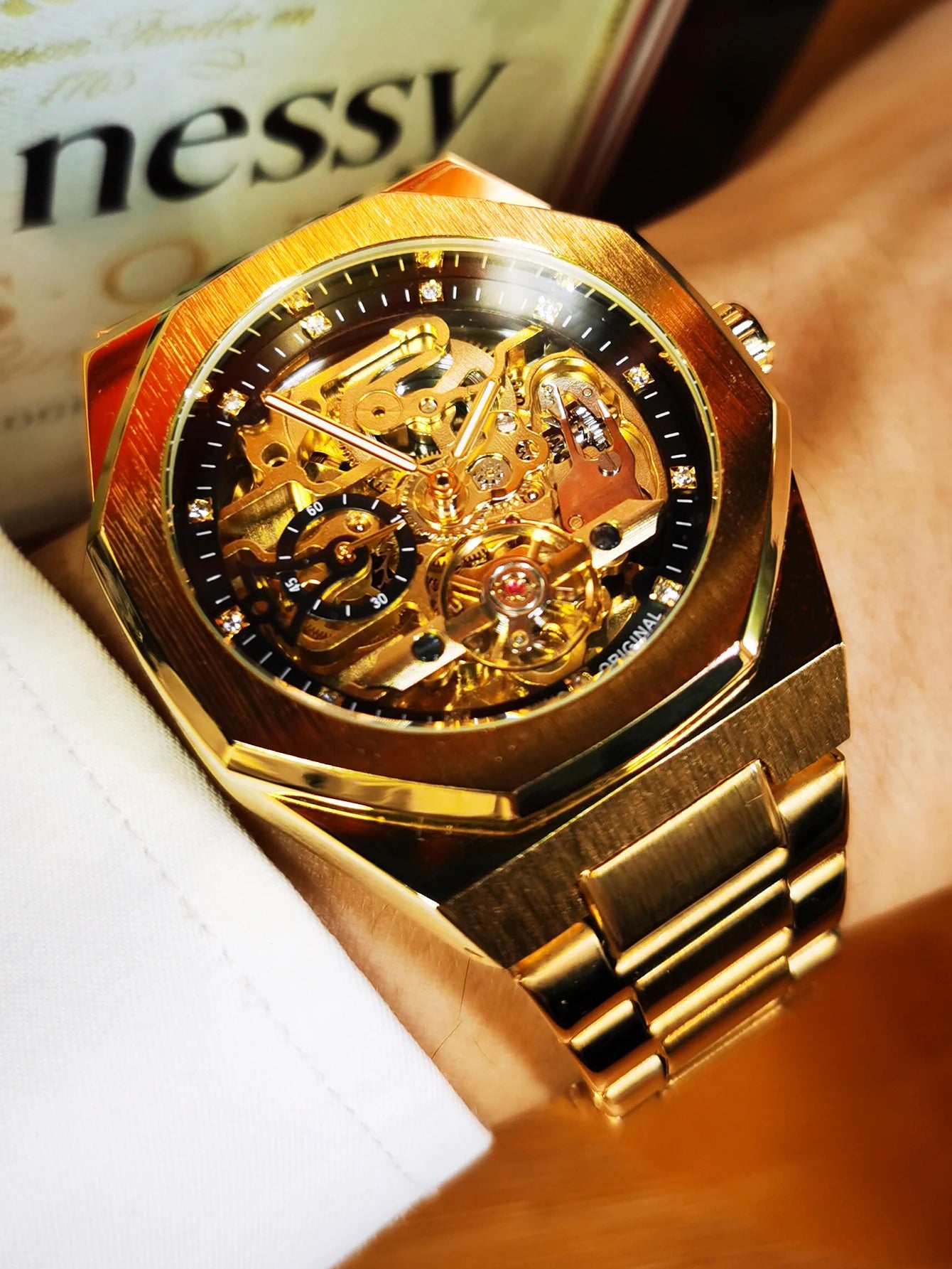 Forsining Tourbillon Skeleton Mechanical Watch for Men Luminous Hands Stainless Steel Strap Fashion Business Automatic Watches