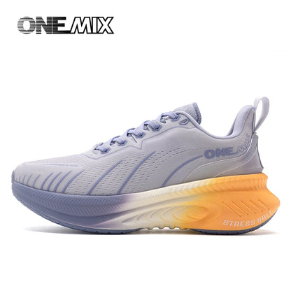 ONEMIX Nye løbesko med støddæmpning til mænd, velegnede til tunge løbere, snøresko til sport, kvinder, skridsikre udendørs atletiske herresneakers