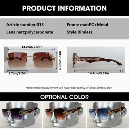 Fashion Rimless Square Sunglasses For Man Leopard Design Gradient Sun Glasses Woman Luxury Outdoor Eyewear UV400