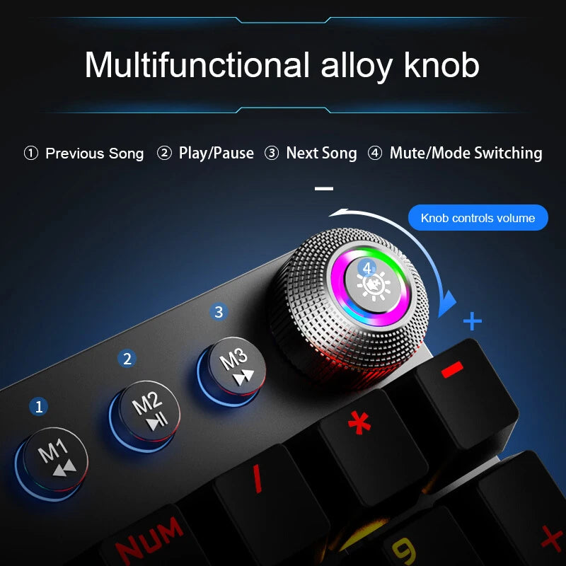 AULA F2088 mechanische kabelgebundene Gaming-Tastatur mit Multifunktions-Drehregler, 104 Tasten, magischer Hintergrundbeleuchtung und Makroprogrammierung für Computer