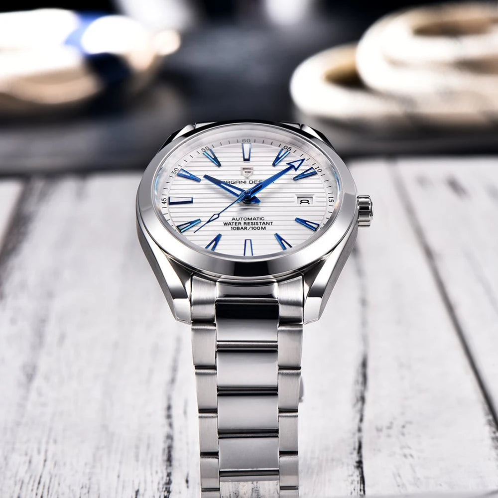 Reloj de lujo para hombre PAGANI DESIGN – Modelo automático mecánico (calibre 8215), de acero inoxidable, hermético, con indicador de fecha y agujas luminiscentes