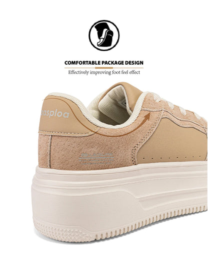 Baasploa Women’s Platform Sneakers Fashion Leather Casual Thick-Soled Shoes for Women Comfort White Skateboarding Shoes Non-Slip