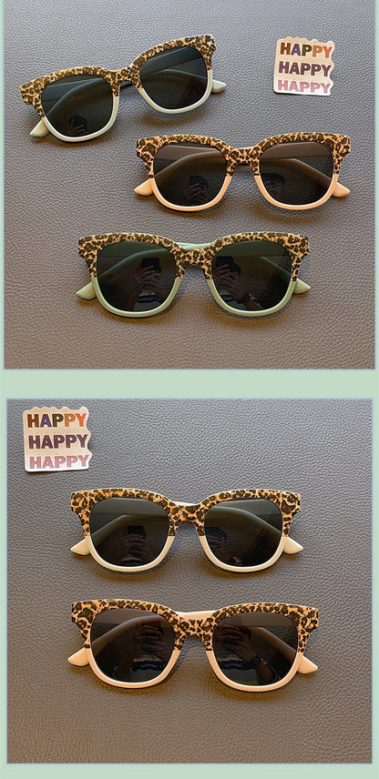 New Children Vintage Leopard Print Square Sunglasses UV400 Outdoor Fashion Girls Boys Protection Sunglass Kids Sun Glasses