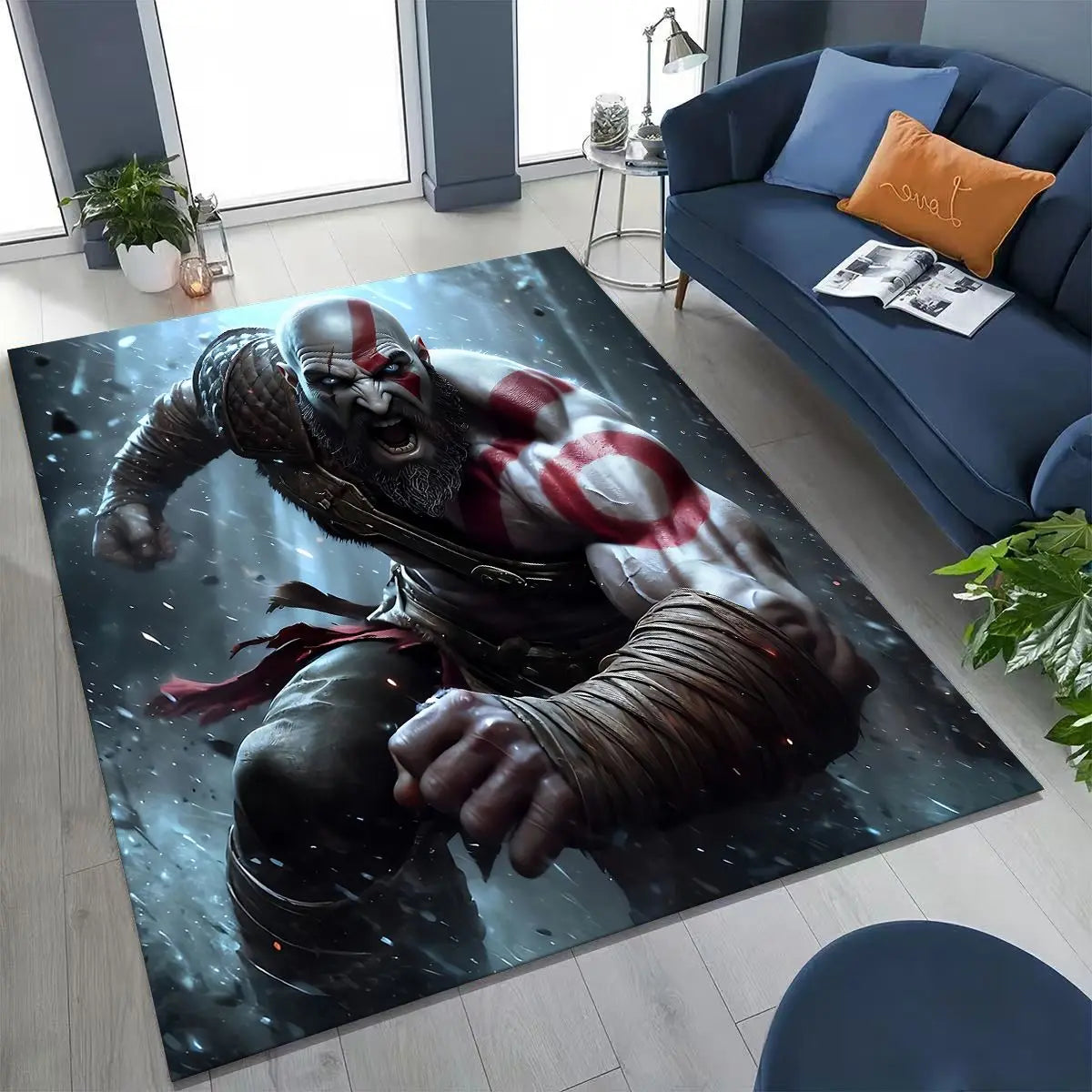 Classics God of War Kratos 3A Game Gamer Rug for Bedroom Living Room Sofa Home Doormat Decor, Large Kids Play Non-slip Floor Mat