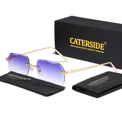 CATERSIDE Fashion Frameless Men's Sunglasses with Design Sense Lenses Metal Temple Sunglasses Women's Party Travel Sunglasses