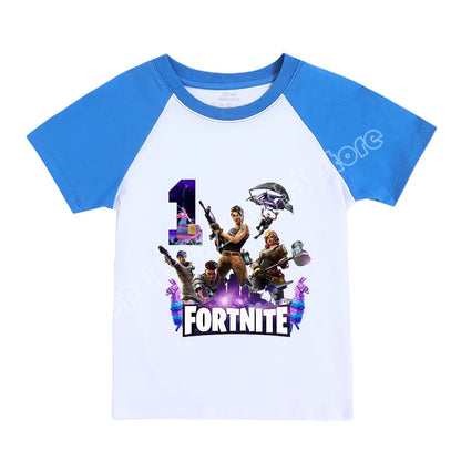 Fortnite Numbers 0-9 Kids T Shirt Game Cartoon Printed Pure Cotton Short Sleeve Casual Sports Top for Boys Girls Clothing Gift