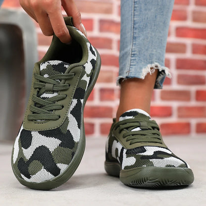 Camouflage-damesko med bred tå, åndbart mesh, komfortable barfodssko med flad sål, nye bløde såler, Chaussure De herresneakers