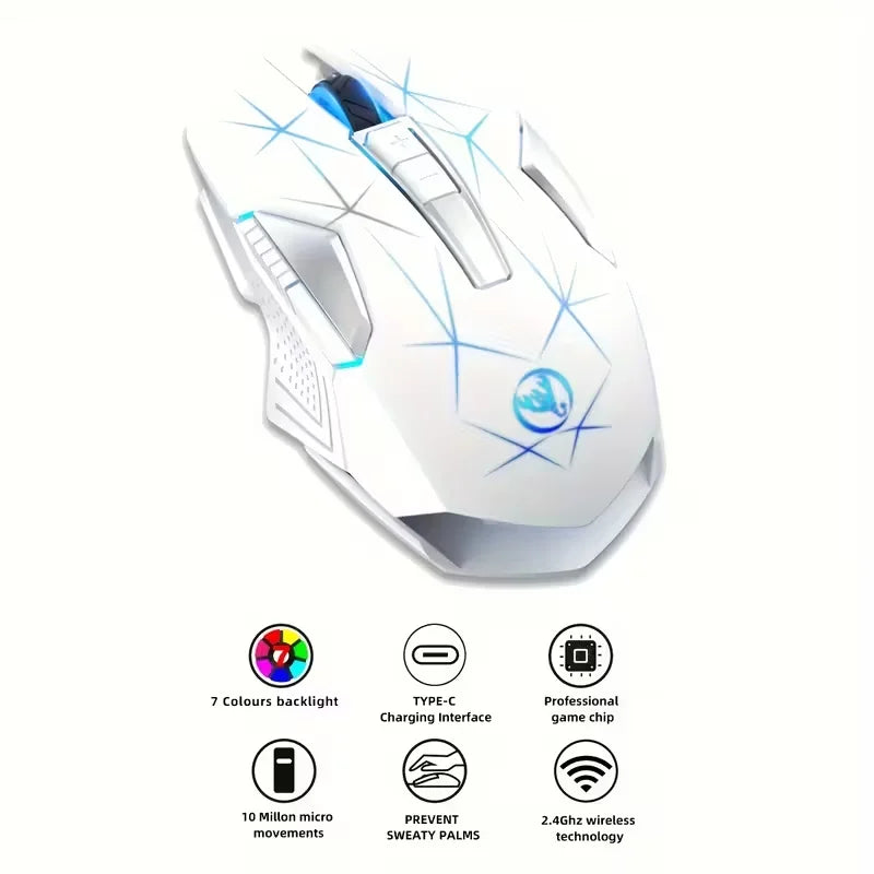Wireless Gaming Mouse 2.4G Colorful Breathing Light Instant Response No Tangled Cables Work with Gaming Switch