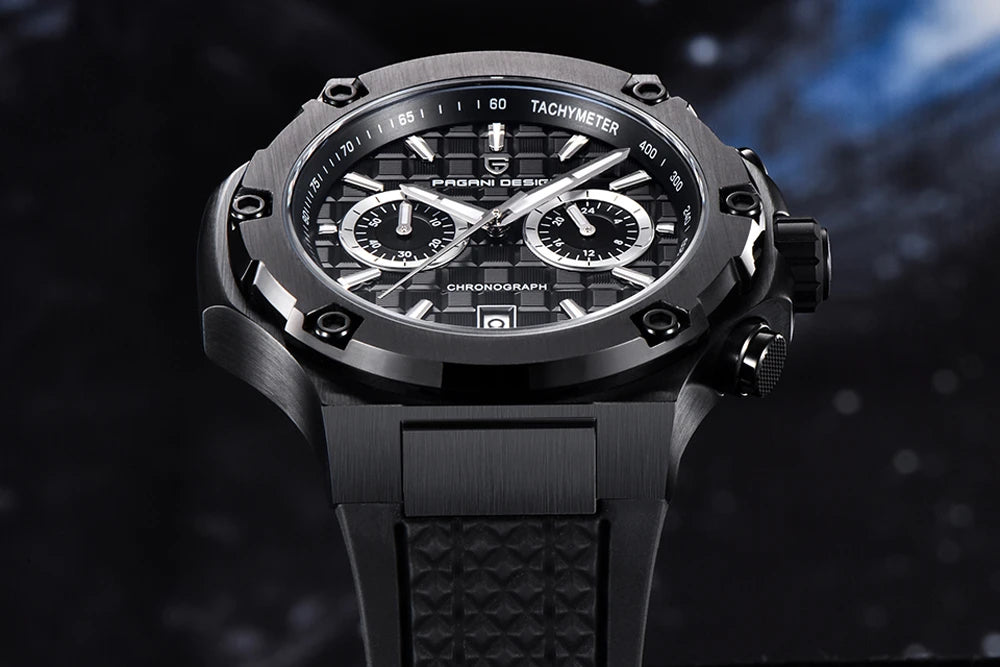 Quartzhorloges voor heren van PAGANI DESIGN – Luxe sportchronograaf, waterdicht, voorzien van lichtgevende wijzers en een saffierglas met antireflectiecoating