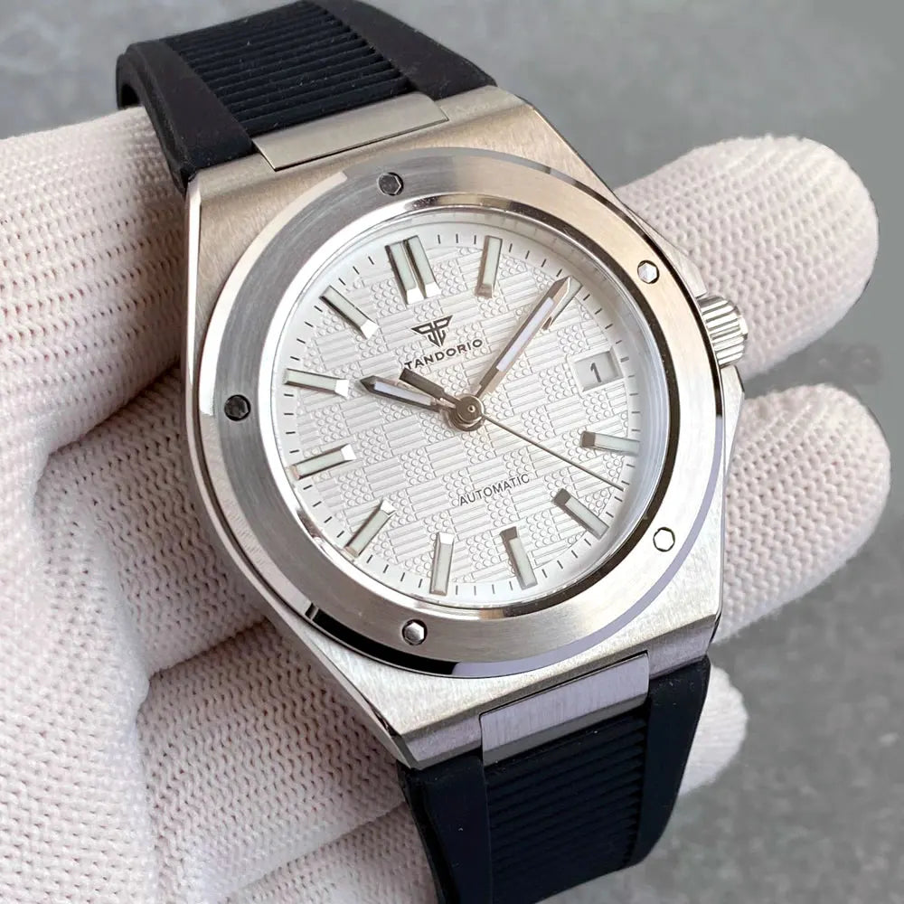 Tandorio Neue schwarze luxuriöse Business-Herrenuhr im Engineer-Stil, mechanisch, Saphirglas, 100m wasserdicht, NH35A Automatikuhren