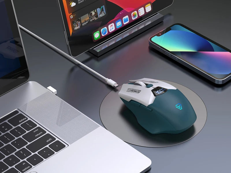Dvourežimová bezdrátová Bluetooth myš se smart displejem, tichým nabíjením, pro kancelář, gaming, tablet, přenosná univerzální myš