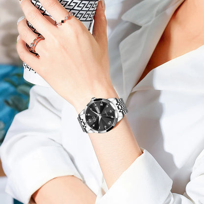 Relógio de pulso de quartzo para mulher LIGE – Elegante e luxuoso, com indicação da data e do dia da semana – Relógio simples e à prova de água, ideal como presente para mulher