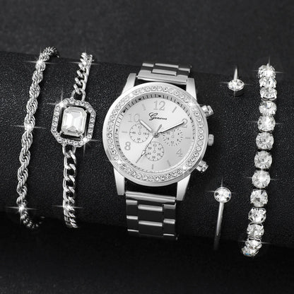 5PCS Luxury Diamond Women Watches Bracelet Set Ladies Arabic Dial Quartz Wristwatches Reloj Mujer (Without Box)