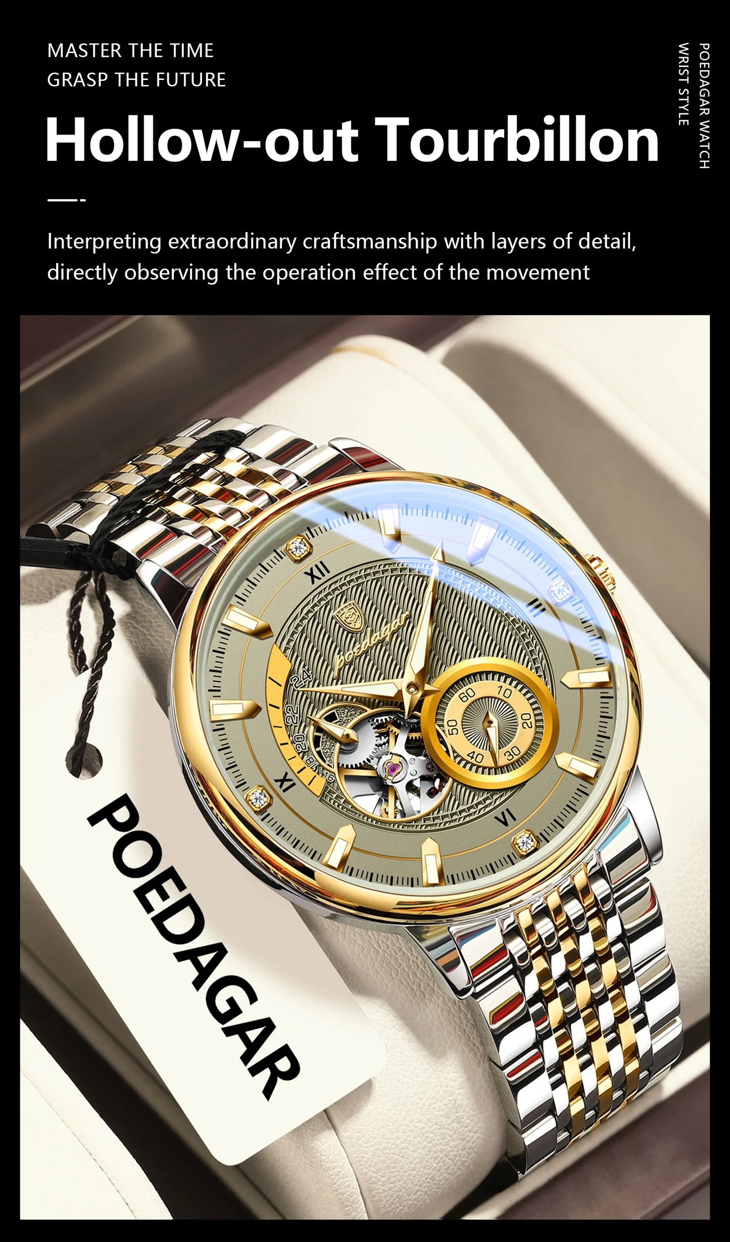 POEDAGAR Top Luxury Man Wristwatch Luminous Hollow Tourbillon Stainless Steel Men Clock Mechanical Automatic Men's Watches Reloj