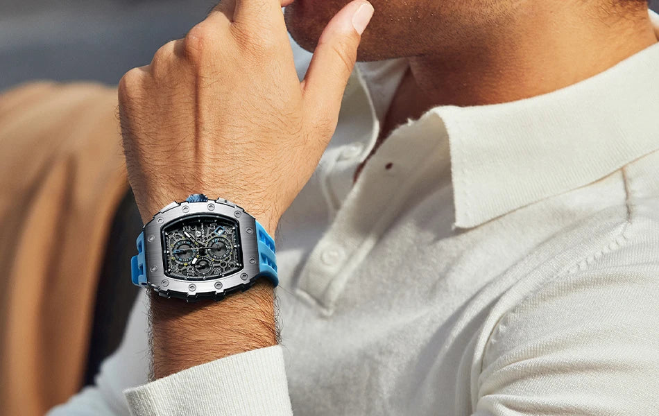 Reloj TSAR BOMBA para hombre, marca de lujo, diseño tonneau, impermeable, de acero inoxidable, reloj de pulsera de moda rectangular para hombre