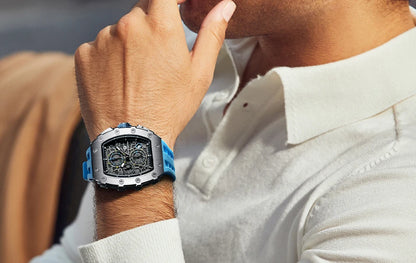 Reloj TSAR BOMBA para hombre, marca de lujo, diseño tonneau, impermeable, de acero inoxidable, reloj de pulsera de moda rectangular para hombre