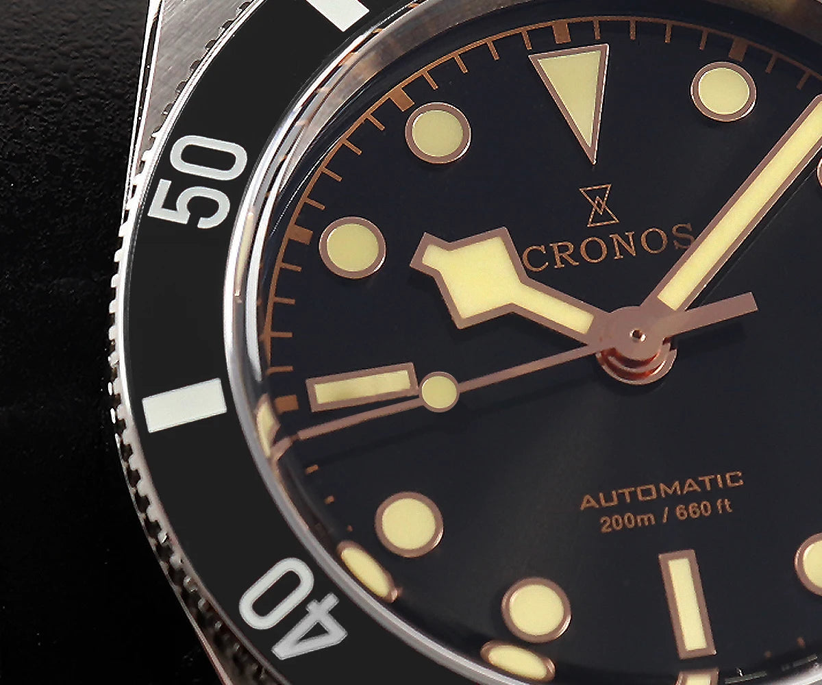 Cronos Luxury Men's Watches 37mm Diver BB54 Vintage Automatic Matt/ Aluminum Bezel Female End Links Sapphire 20 Bar L6033 M