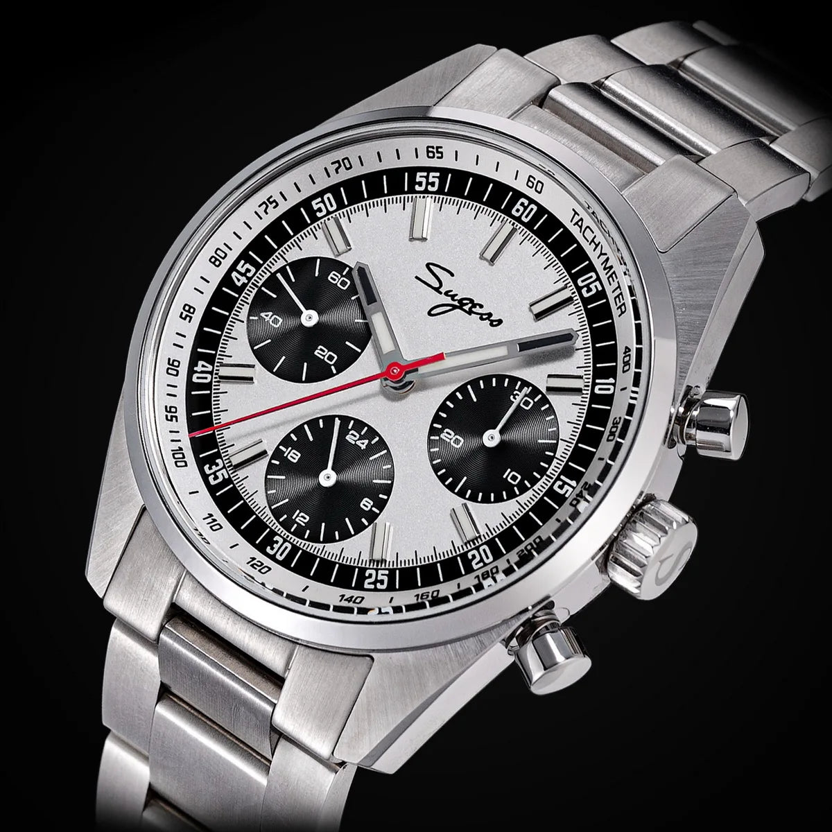 Sugess Mens Watch 38mm Chronograph Mechanical Wristwatches Tianjin Gooseneck Movement Sapphire Crystal Roulette Dial S465 new