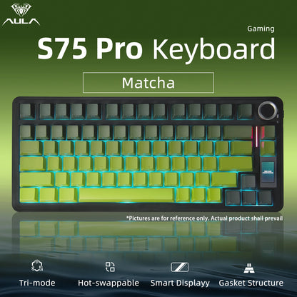 AULA S75 PRO Mechanical Keyboard 75% Custom Layout RGB Backlight Wireless Bluetooth Gaming Keyboard with Screen Knob