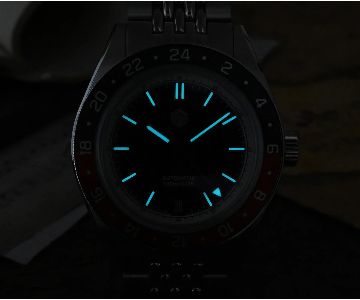 San Martin 39.5mm Limited Edition Full Lume Dial Automatic Men's Watch NH34 GMT 6H Date 10Bar Luxury Watch SN0116W