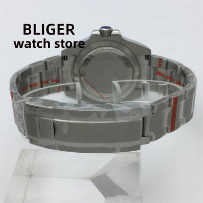 BLIGER 40mm/43mm Japan NH34 GMT Men's mechanical watch green luminous white dial sapphire glass stainless steel strap