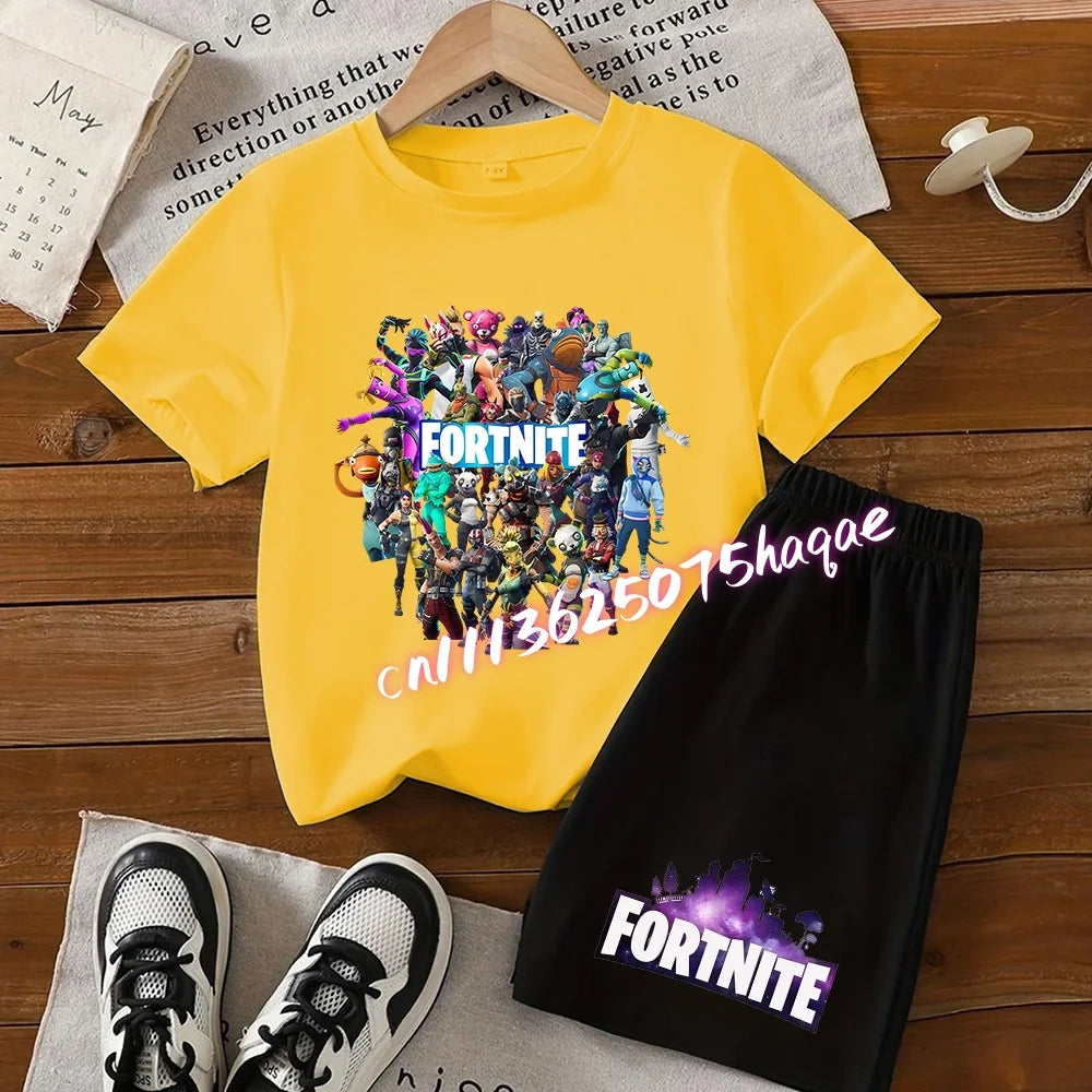 Hot Fortnites Kids T Shirt Shorts Set Cartoon Figure Printed T Shirts Children Tops Summer Casual Sportswear Kids Boys Clothing