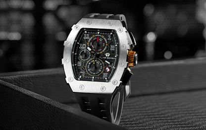 Reloj TSAR BOMBA para hombre, marca de lujo, diseño tonneau, impermeable, de acero inoxidable, reloj de pulsera de moda rectangular para hombre