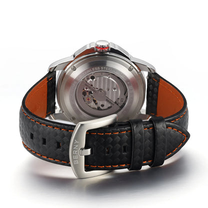 BERNY Automatic Skeleton Watch For Men 3D Dial 5ATM Luminous Sapphire 316L Steel MIYOTA 82S0 Mechanical Top Luxury Men's Watches