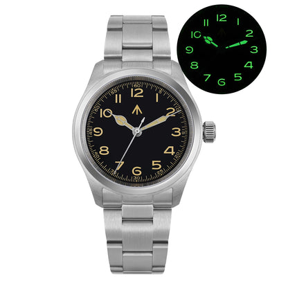 Relógio de Quartzo Vintage Militar Militado ML08 V2 com Movimento VH31, Vidro Duplo de Safira, Luminescência C3 BGW-9, Impermeável, 38mm