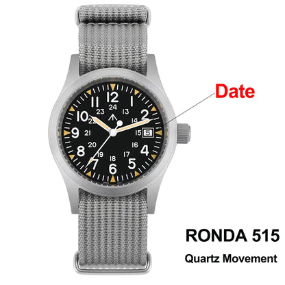 Militado ML05 38mm Military Field Watch VH31 Sweep Quartz Movement Domed Sapphire Crystal Waterproof 100M Super Luminous Watches