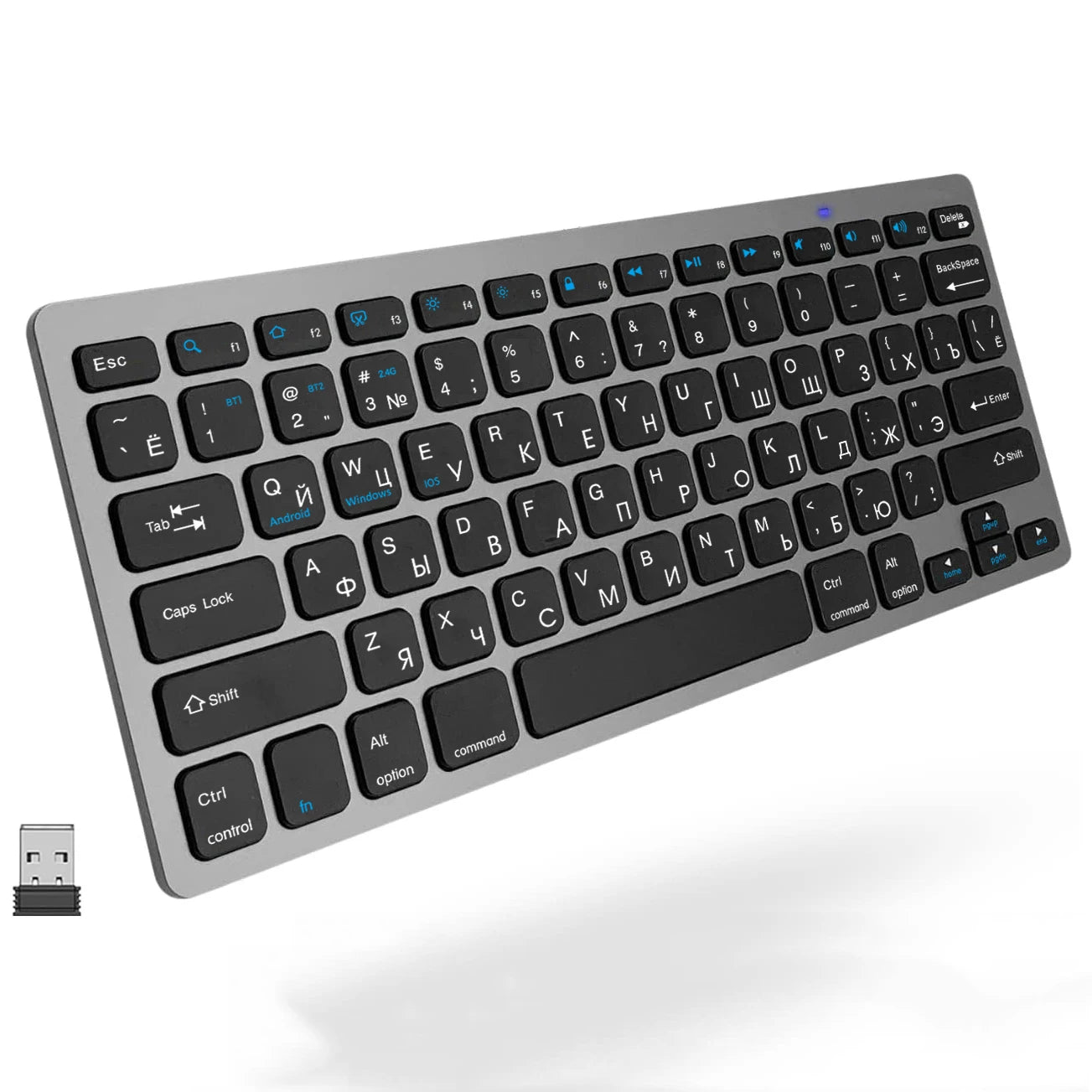 Russian English Layout Slim Wireless Keyboard Bluetooth & 2.4G Dual Mode Keyboard Compact Ergonomic for Windows ios Android