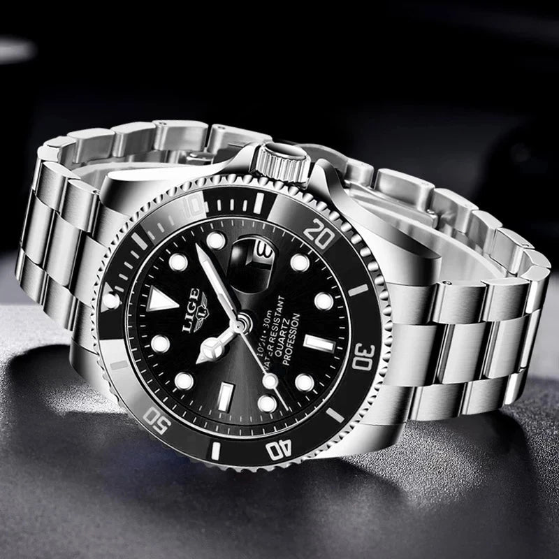 Reloj de buceo de lujo para hombre, de la marca LIGE, resistente al agua hasta 3 ATM, con indicador de fecha, reloj deportivo de cuarzo