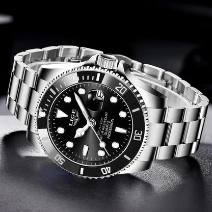 Reloj de buceo de lujo para hombre, de la marca LIGE, resistente al agua hasta 3 ATM, con indicador de fecha, reloj deportivo de cuarzo