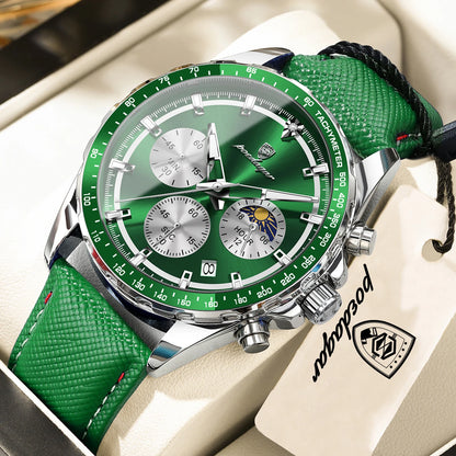 Montre homme POEDAGAR de luxe, élégante et étanche, chronographe à quartz avec date, style classique et lumineux.