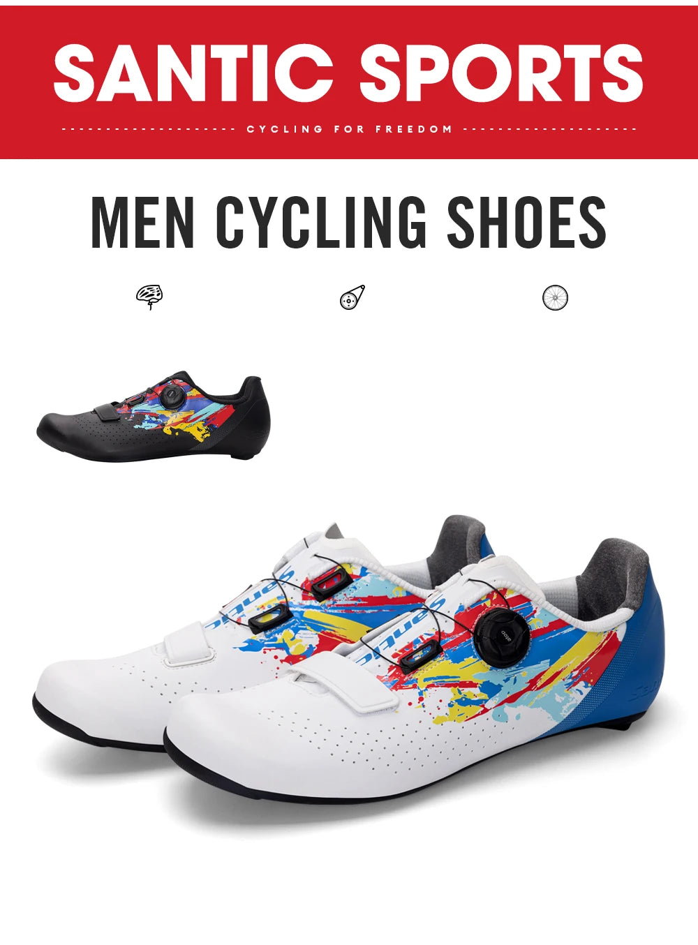Santic Mens Cycling Shoes 2025 New Glass Fiber Nylon Sole Outdoor Pro Road Racing Shoes Auto-lock Road Riding Bicycle Sneakers